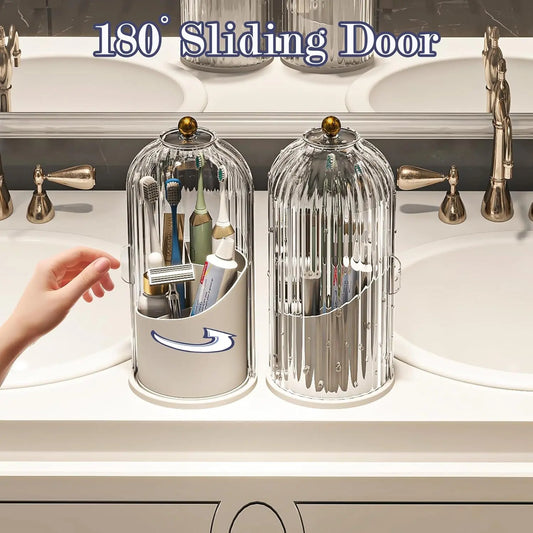 360 Rotating Makeup Brush Organizer Clear Acrylic Cosmetic Storage Holder with Dust-Proof Lid