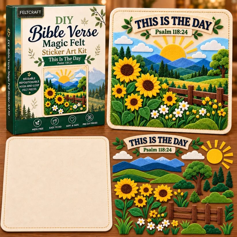 Bible Verse Magic Felt Sticker Art DIY Kit 6 Faith-Inspired Designs