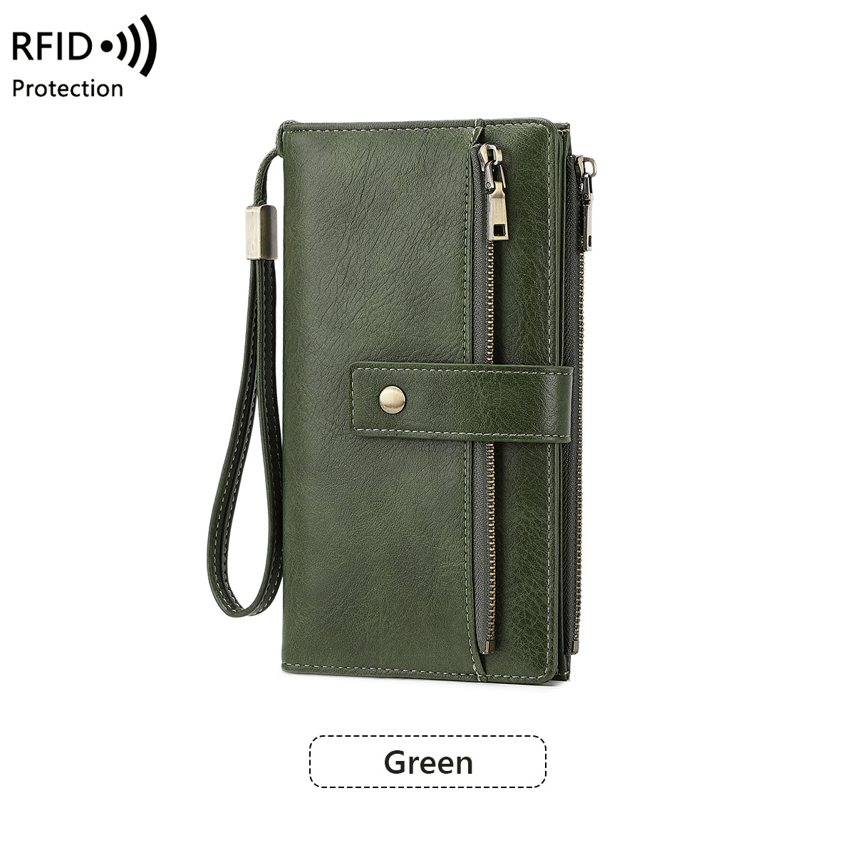 Women's Solid Color RFID Blocking Leather Long Wallet