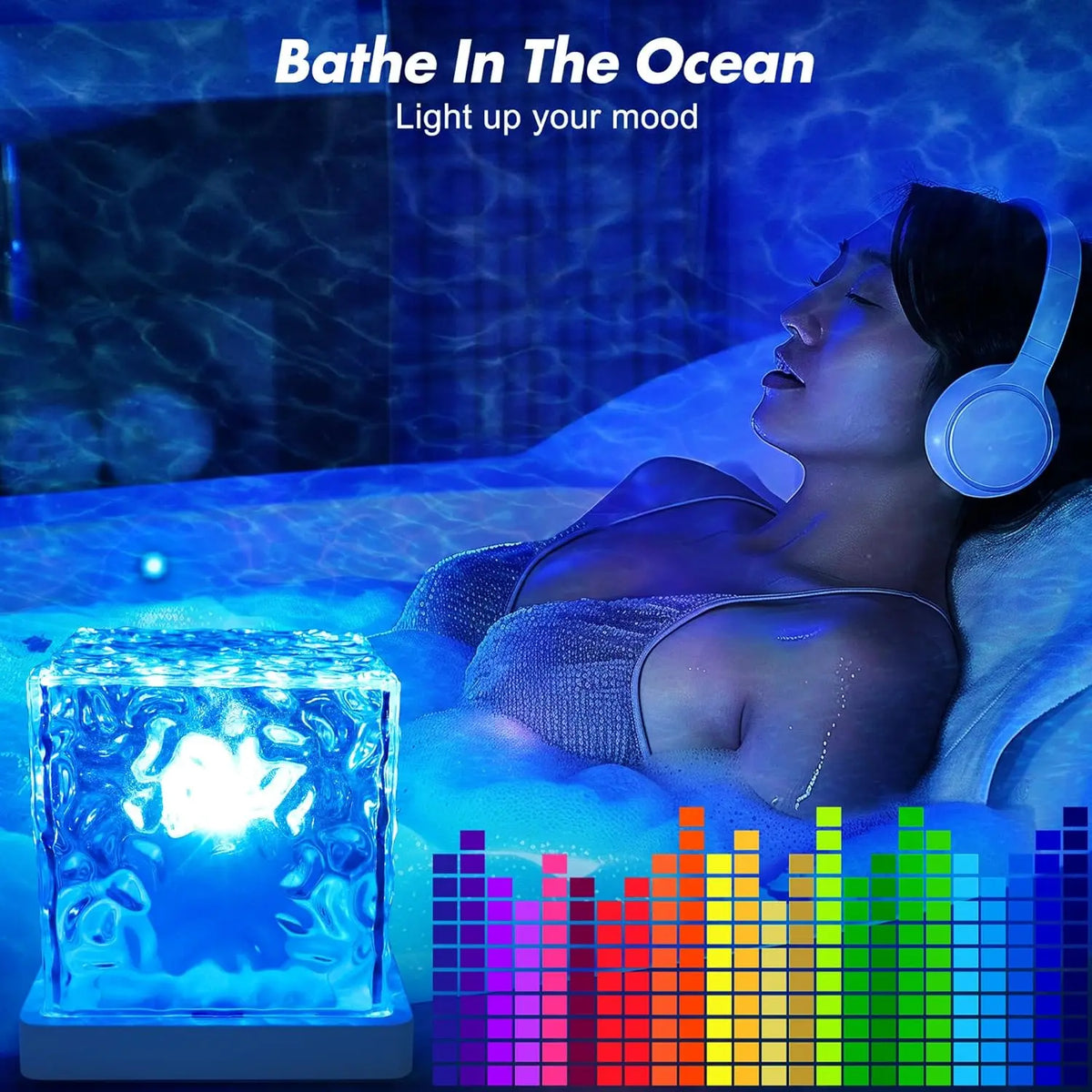 Rechargeable Waterproof Shower Light 16 Colors Ocean Wave Projector with Remote