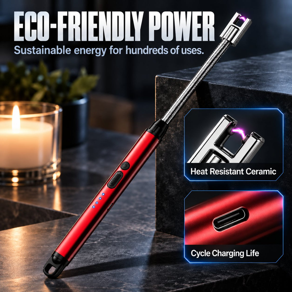 Universal 360-Degree Flexible Pulse Arc Lighter with LED Battery Indicator and Windproof Design