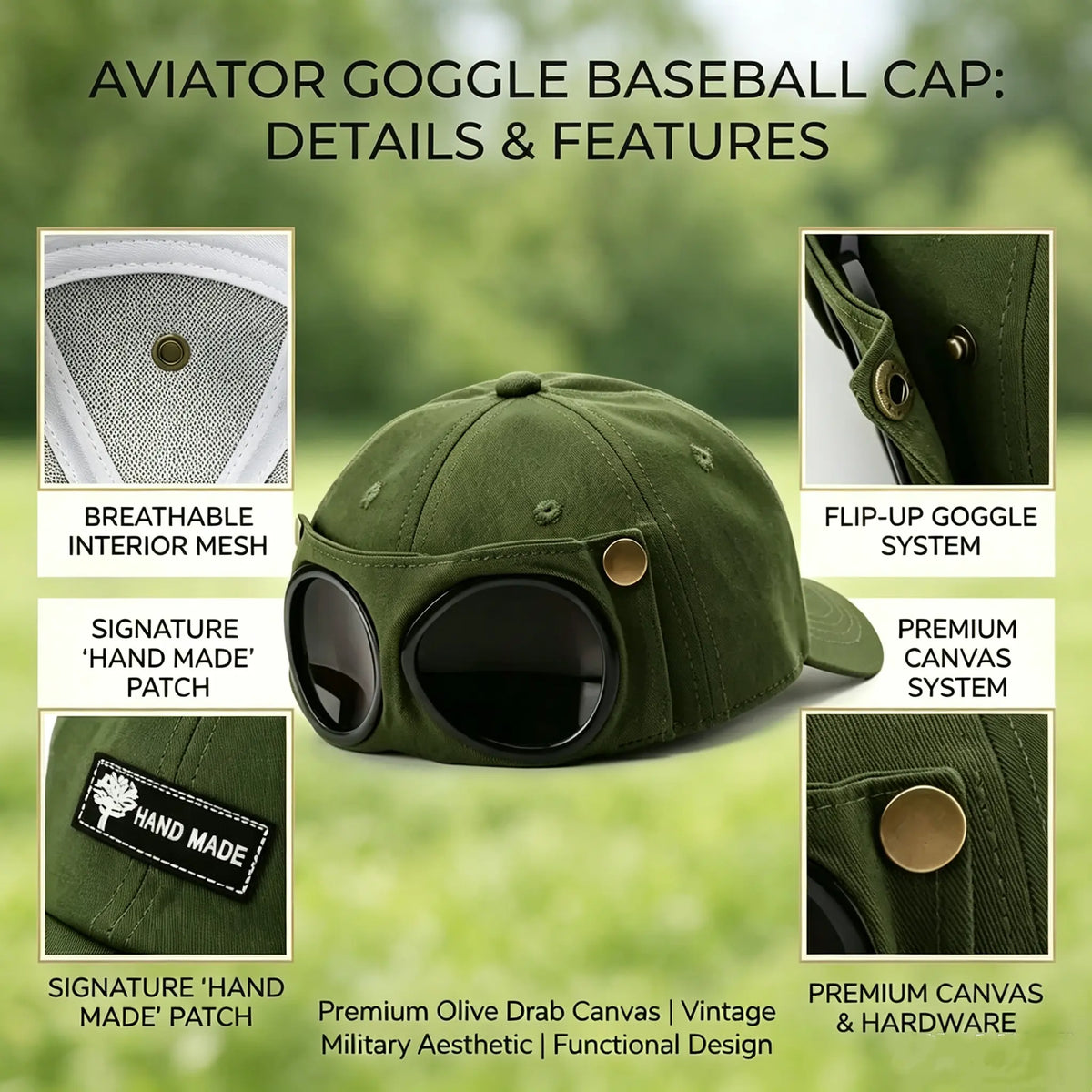 Men's Retro Pilot Baseball Cap Glasses-Ready Statement Style