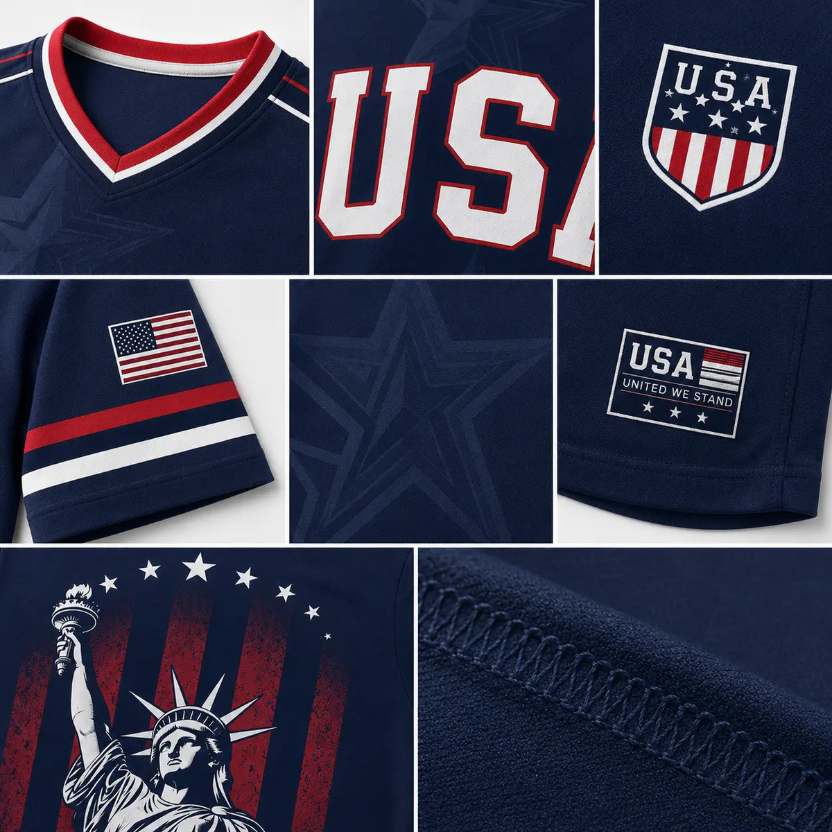 USA Liberty Soccer Jersey Patriotic American Flag V-Neck Football Shirt