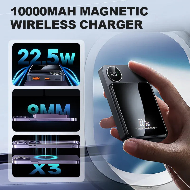 Professional Magnetic Charger for Travelers & Professionals | 22.5W Wired & 15W Wireless | 10,000 mAh | Fast Delivery!