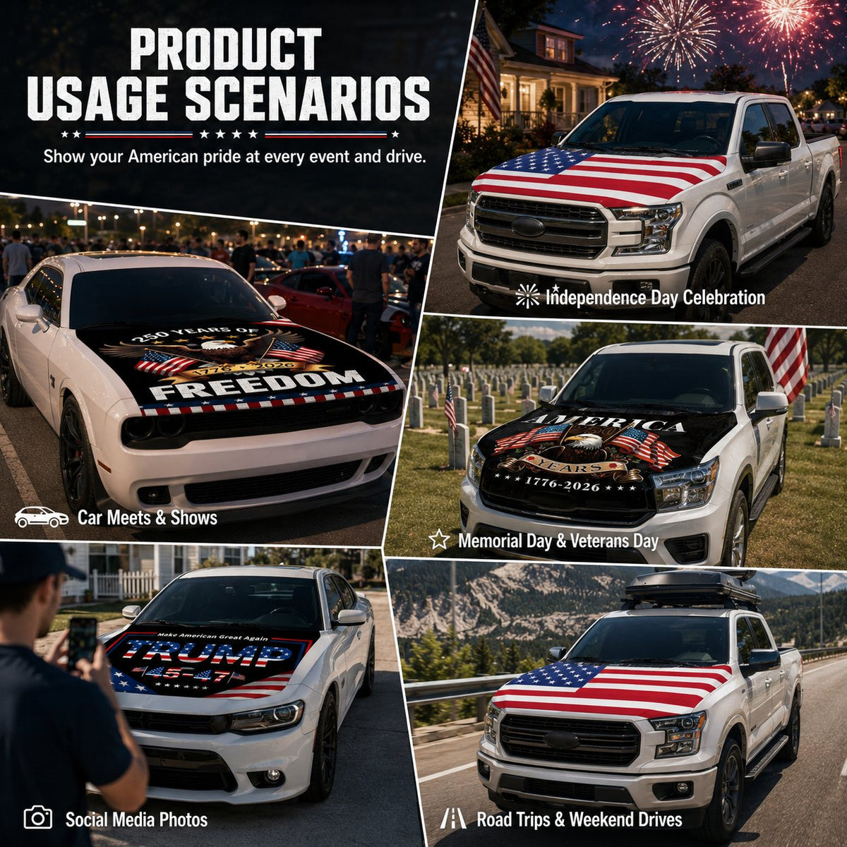 Patriotic American Flag Car Hood Cover