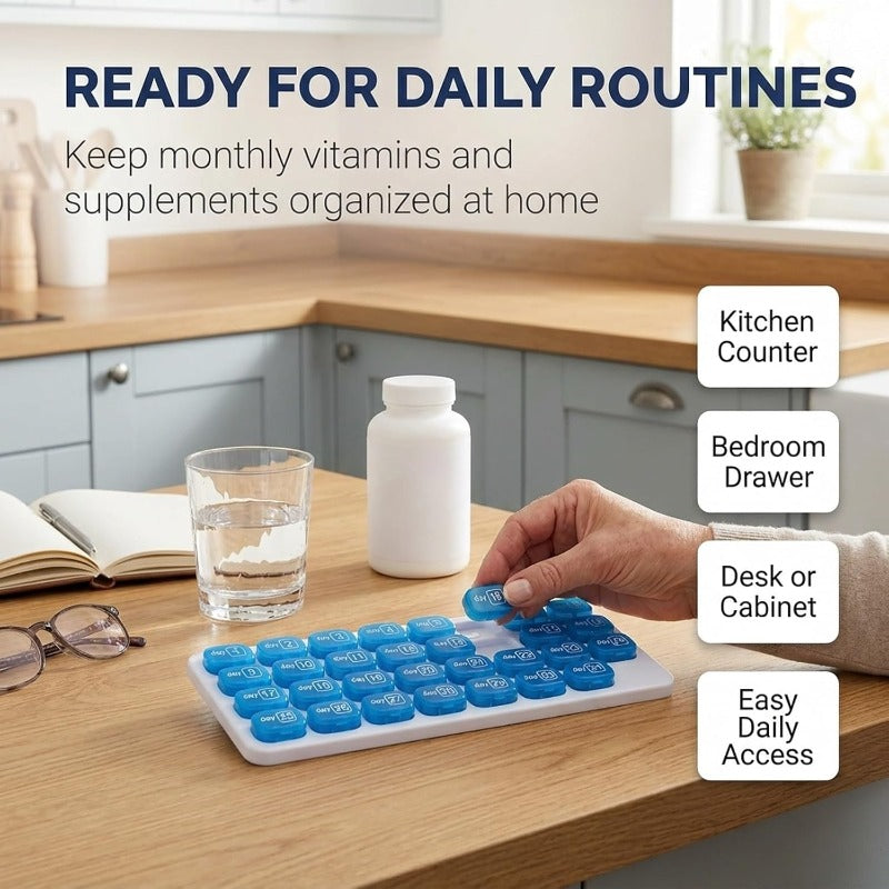 31-Day Pill Organizer Tray Monthly Medication & Vitamin Tracker for Daily Wellness