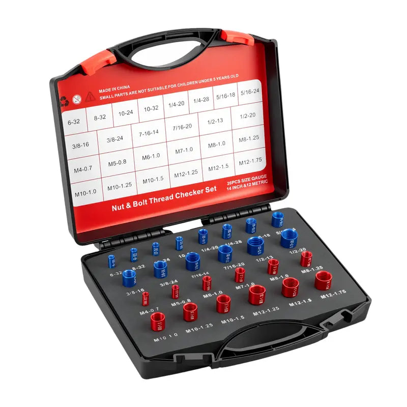26/44-Piece Nut & Bolt Thread Checker Metric & SAE Thread Gauge Kit with Storage Case