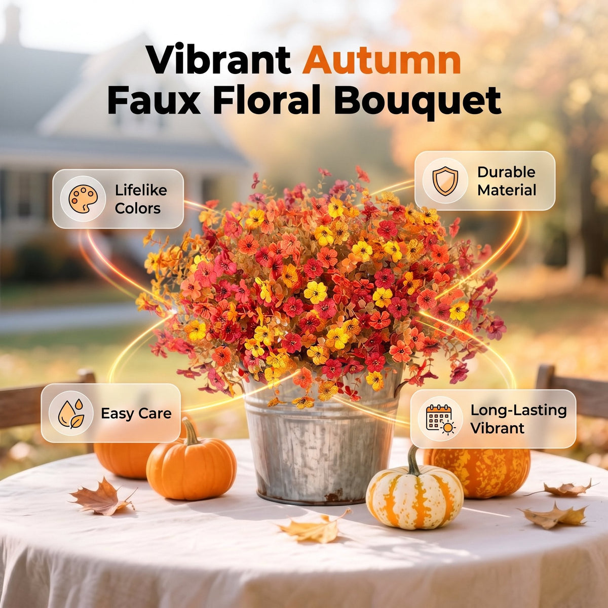Artificial Autumn Violet Flower Bouquet Weatherproof Faux Fall Floral Stems for Porch & Home