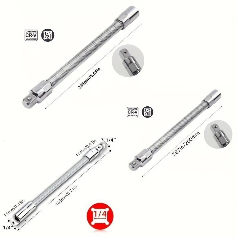 2026 1/2 Inch 35cm Socket Ratchet Wrench Set - 3 Bendable Shafts, Wrench Extender Tool, Connecting Rod
