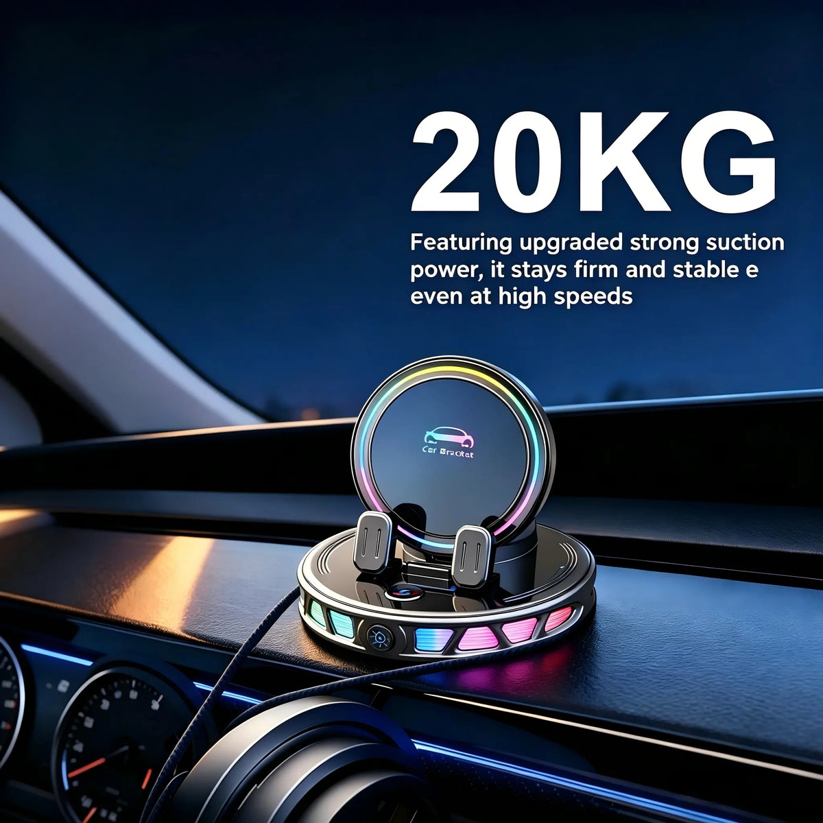 360 Rotating Wireless Charging Car Phone Mount with RGB Ambient Light