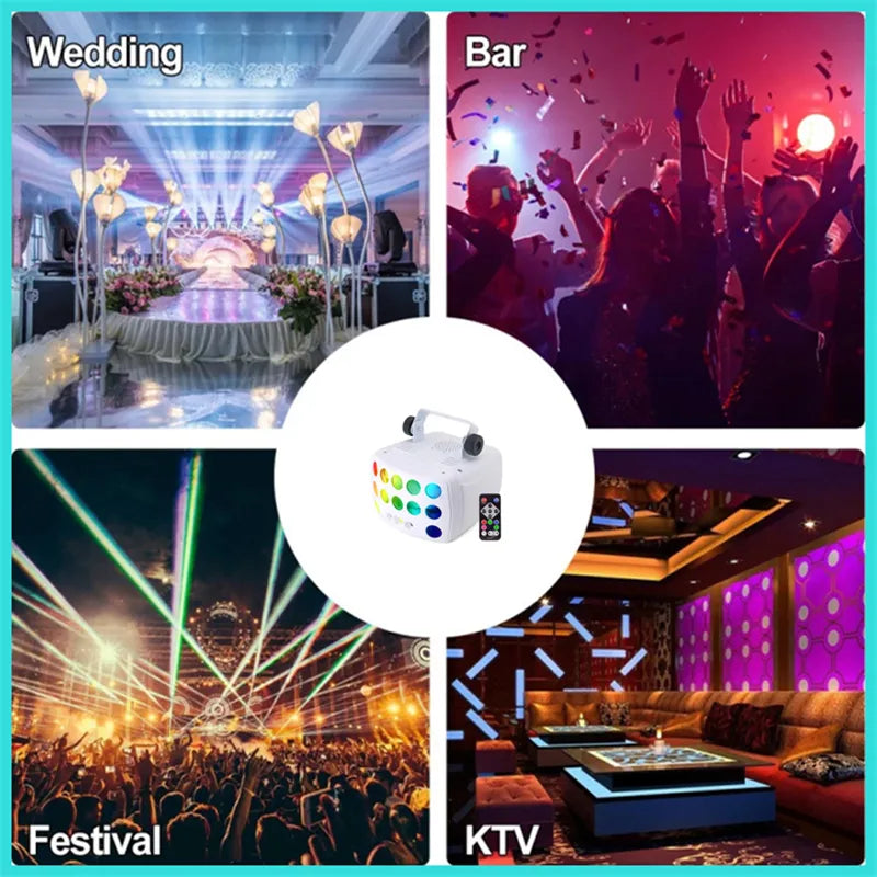 3-in-1 DJ Party Lights RGBW Derby Beam, Sound Activated + Remote
