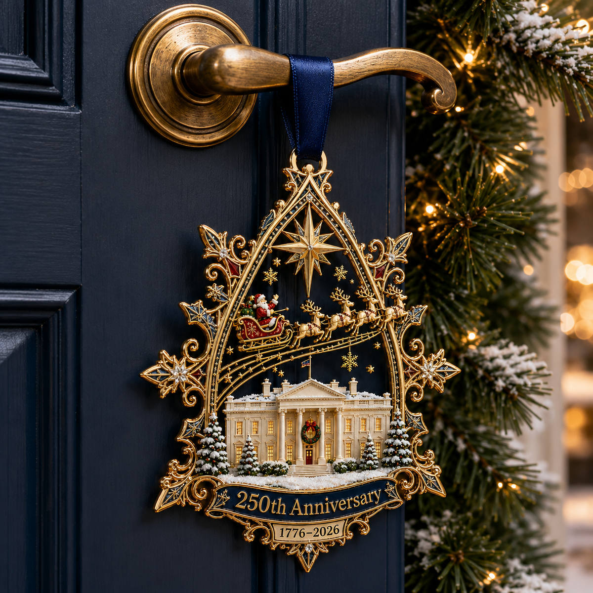 250th Anniversary: Santa Flying Over the White House on a Snowy Night
