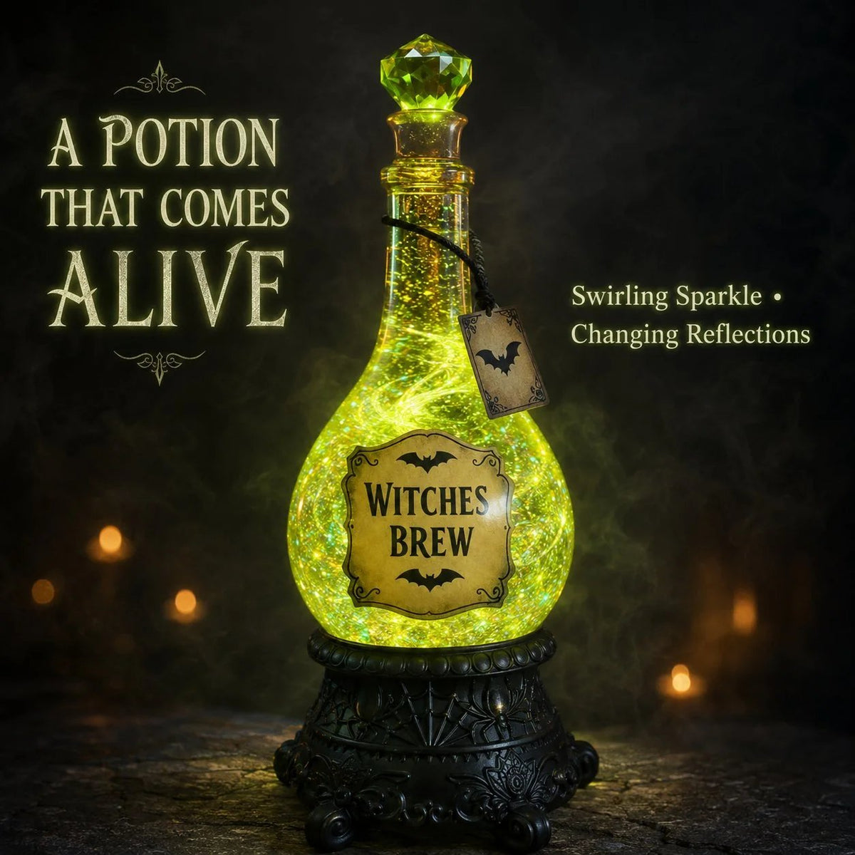 Lighted Witches Brew Poison Bottle Glitter Globe