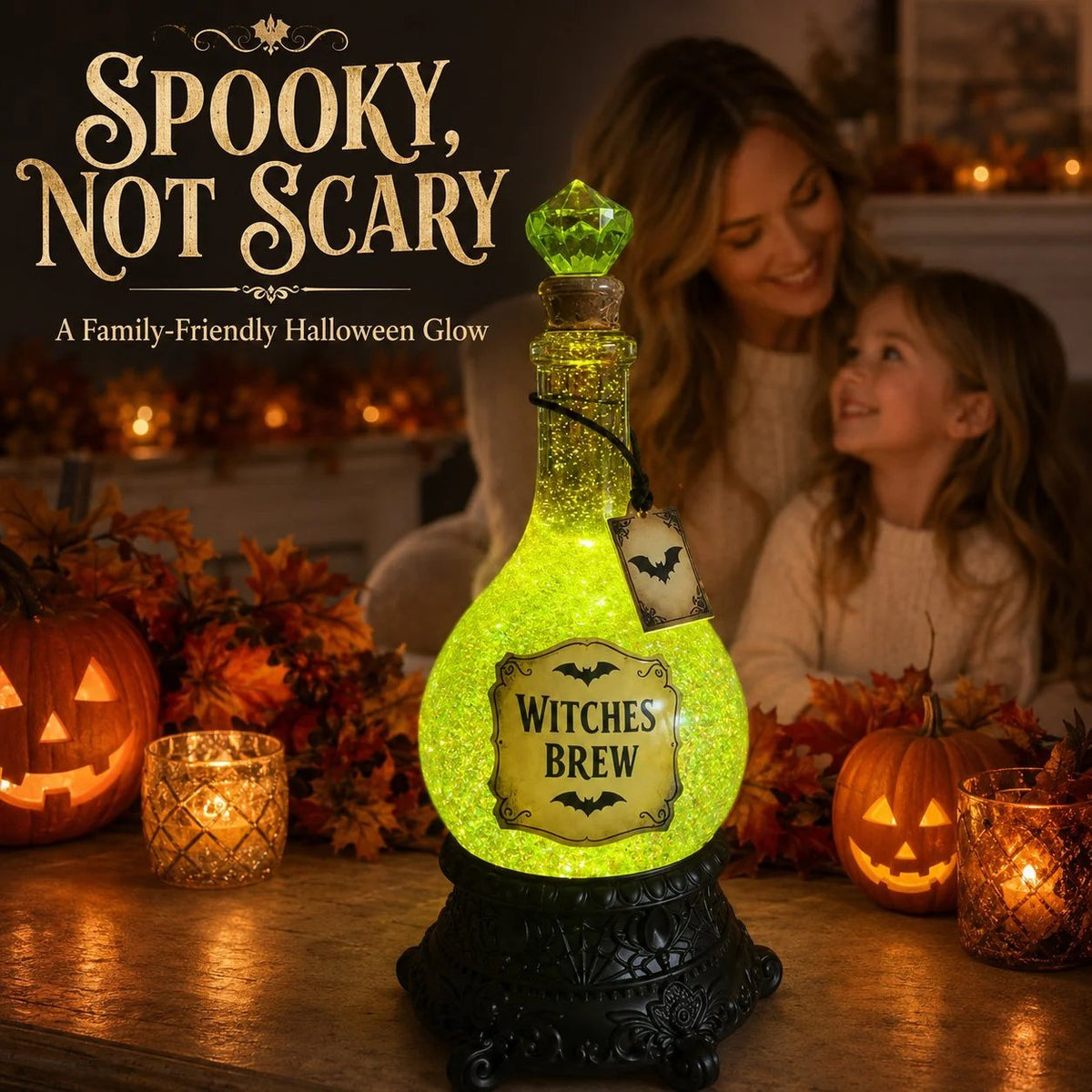 Lighted Witches Brew Poison Bottle Glitter Globe
