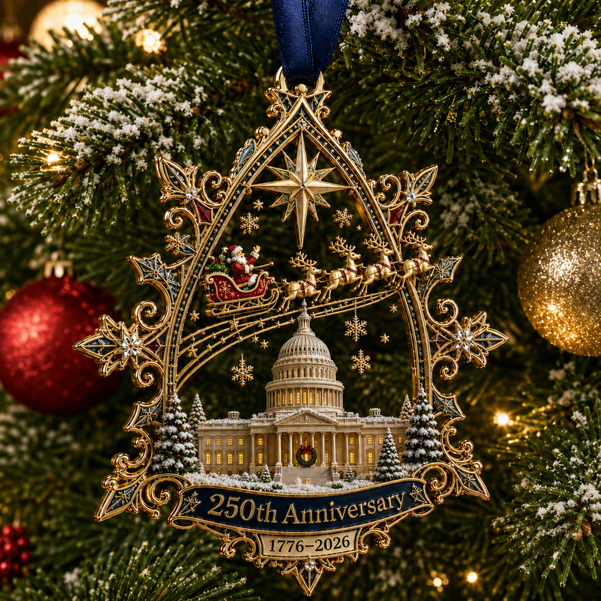 250th Anniversary: Santa Flying Over the White House on a Snowy Night