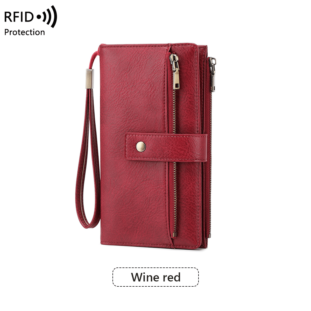 Women's long wallet, stylish clutch, elegant solid color RFID blocking leather wallet!
