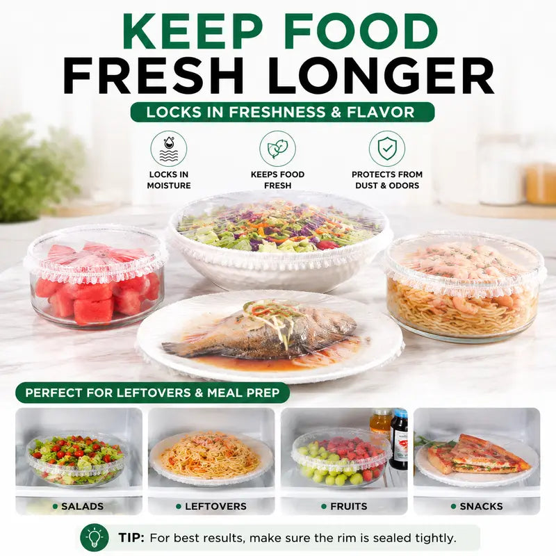 Disposable Elastic Stretch Food Covers 100PCS | Quick Food Storage for Bowls & Plates
