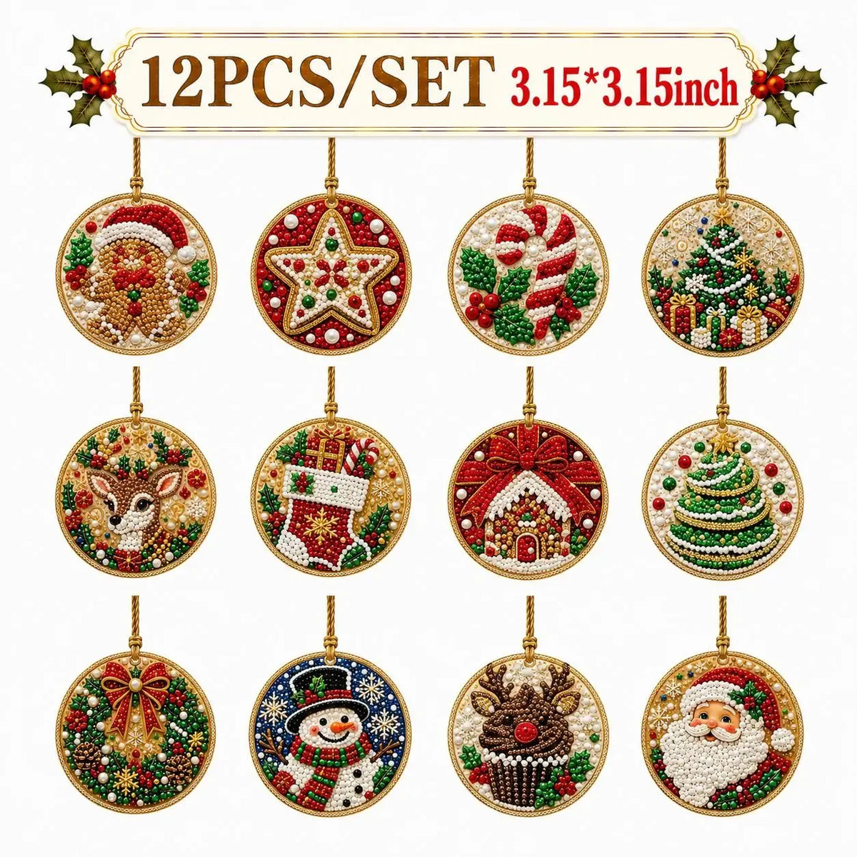 6Pcs/12Pcs Christmas DIY Diamond Painting Ornaments Kit, Xmas Tree Hanging Pendant