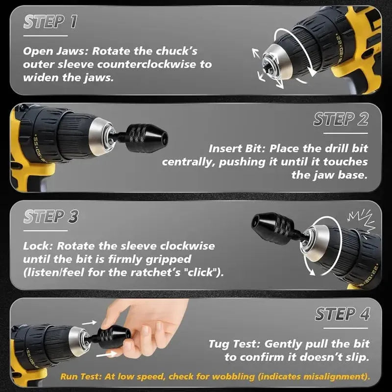 2-Piece Keyless Drill Chuck Adapter Set 1/4 Hex Quick Change (0.3-8mm) for Impact Drivers & Power Tools