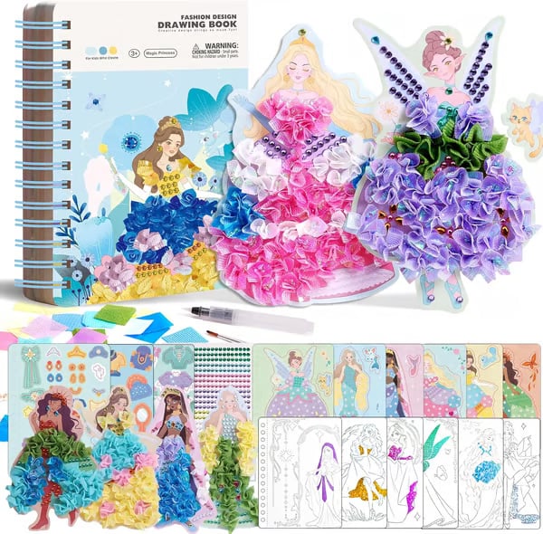 Poke-in 4-in-1 Diamond Painting Kits & Art Magic Princess Craft Kit Stuffers Watercolor DIY Gifts for Girls Handicraft