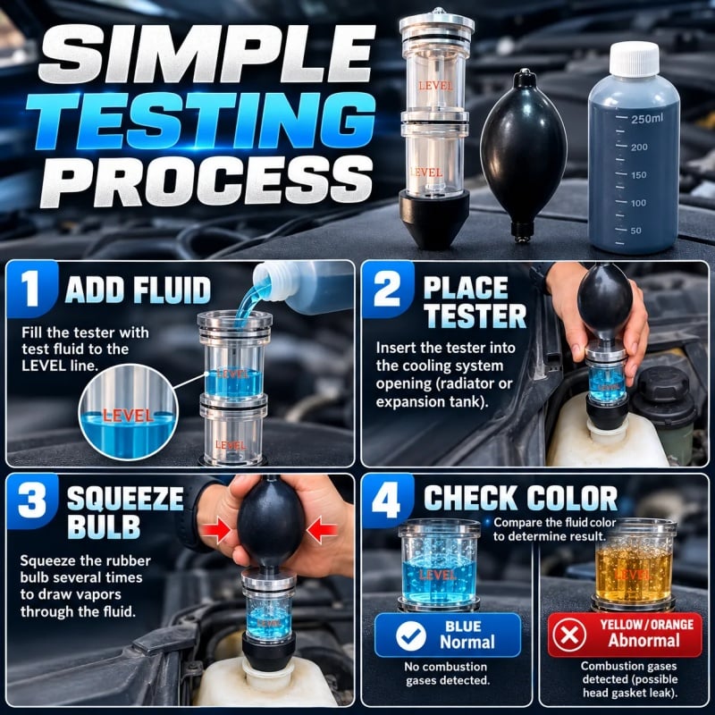 Combustion Leak Tester Quickly Detect Exhaust Gas Leaks in Your Cooling System!