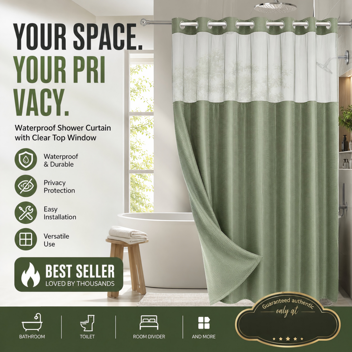 Finally, a shower curtain that actually keeps water IN no hooks, no leaks, waffle texture