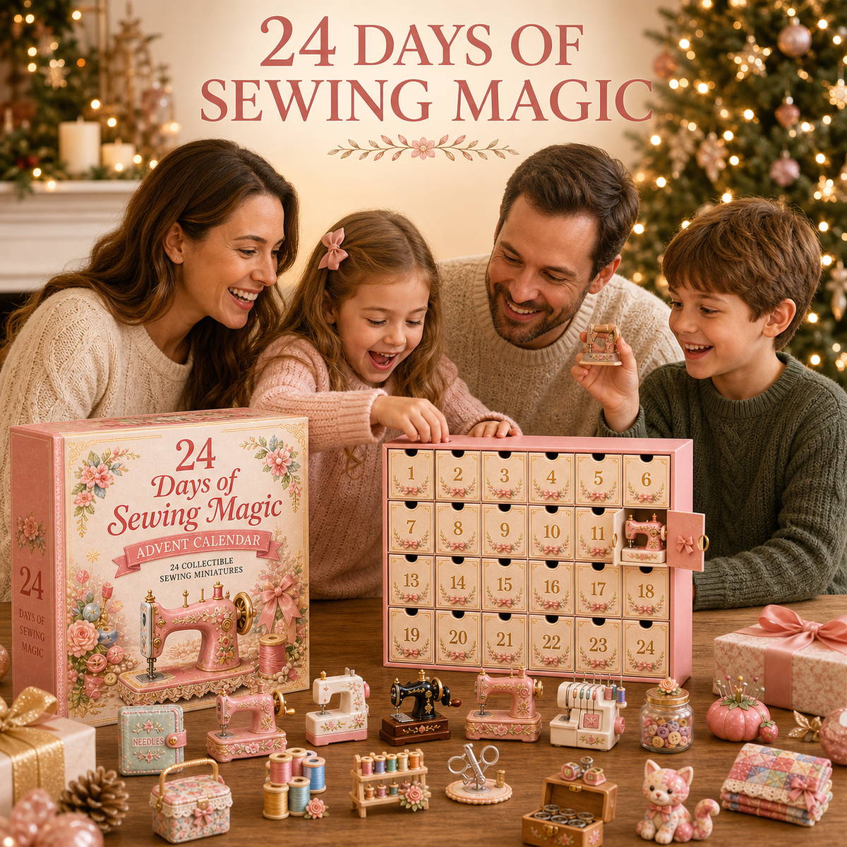 24 Days of Sewing Magic Advent Calendar Christmas Countdown Gift with 24 Collectible Miniatures for Sewing Lovers