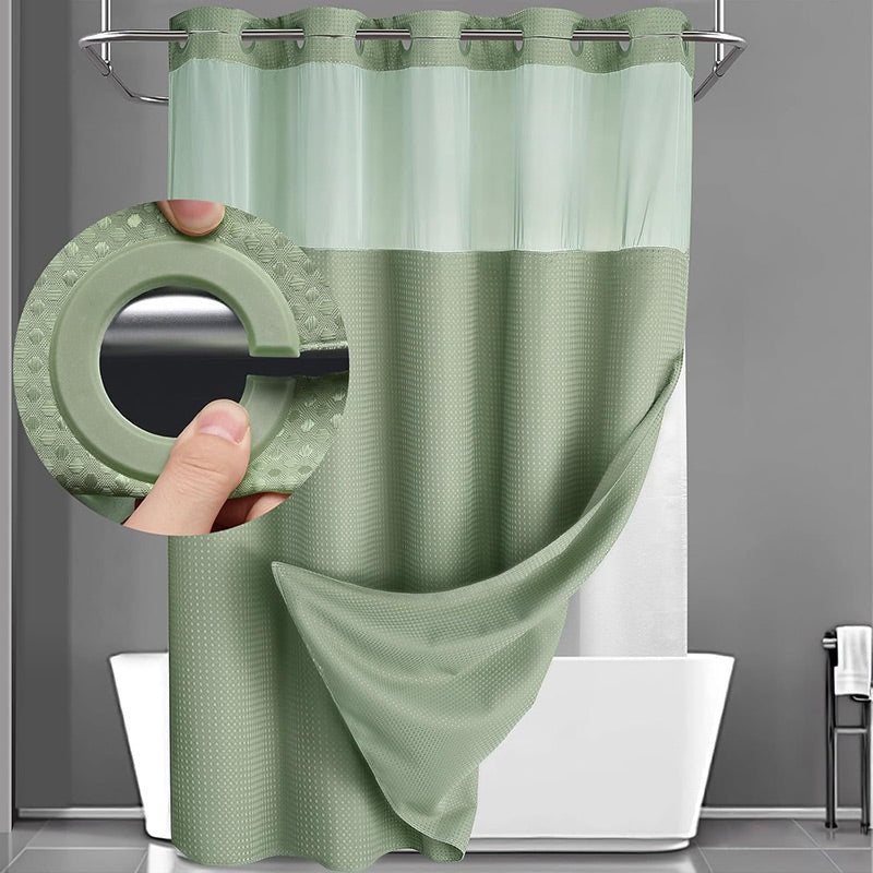 Finally, a shower curtain that actually keeps water IN no hooks, no leaks, waffle texture