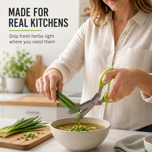 5-Blade Stainless Steel Herb Scissors Slice Green Onions, Parsley & Cilantro Faster