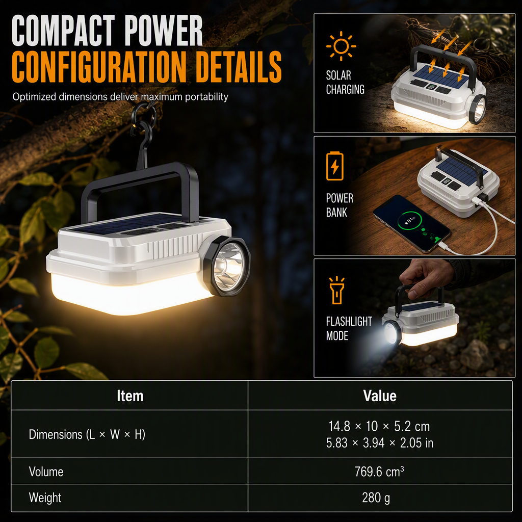 Solar Camping Lantern Dual Light & Emergency Power Bank
