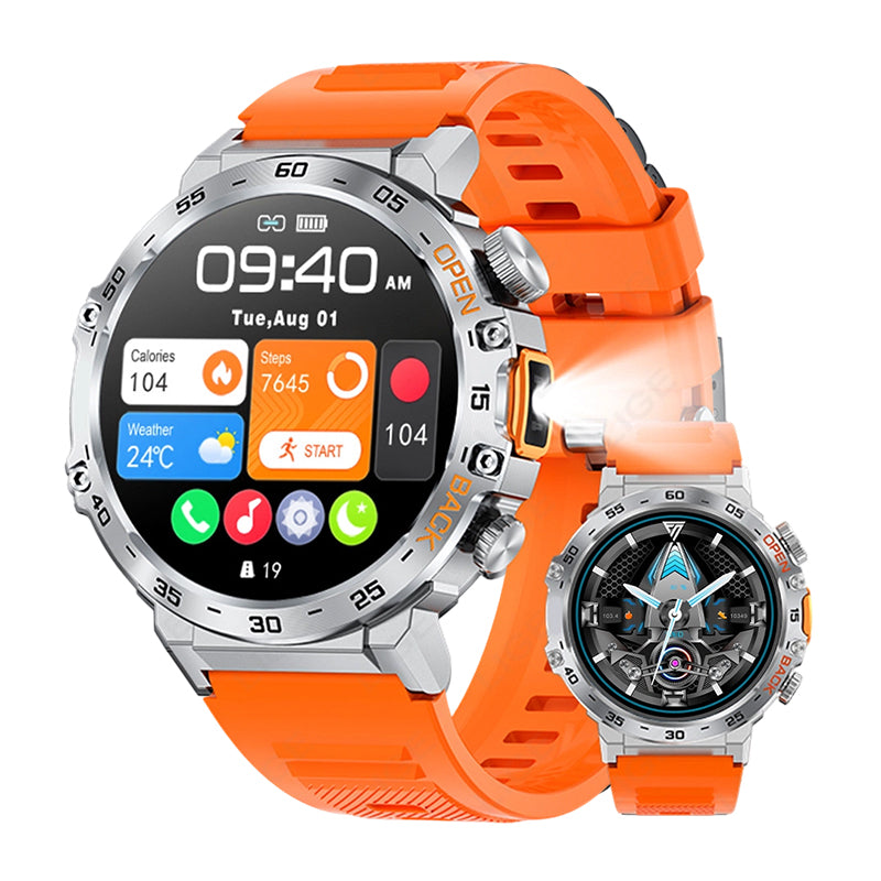 Outdoor Smartwatch Rugged, LED Flashlight & Bluetooth Calling For Sports, Fitness & Adventure