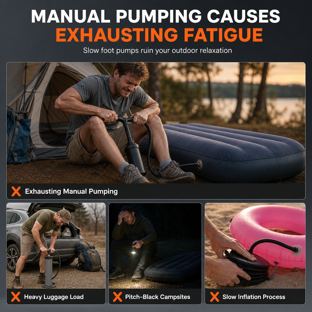 Portable Outdoor Air Pump and Deflator with Emergency Light Ambient Light and SOS Function for Pool Floats Inflatable