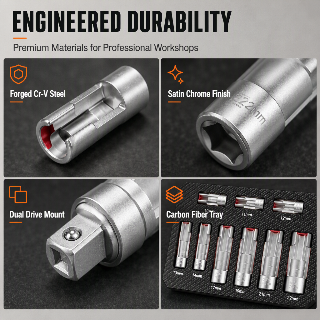9-Piece Flare Nut Socket Set Slotted Oxygen Sensor & Diesel Injector Line Sockets