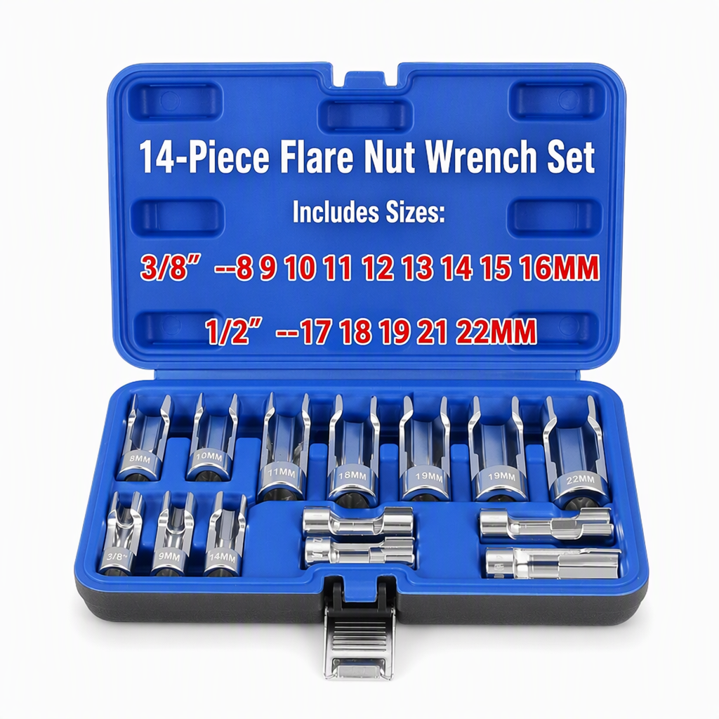 9-Piece Flare Nut Socket Set Slotted Oxygen Sensor & Diesel Injector Line Sockets