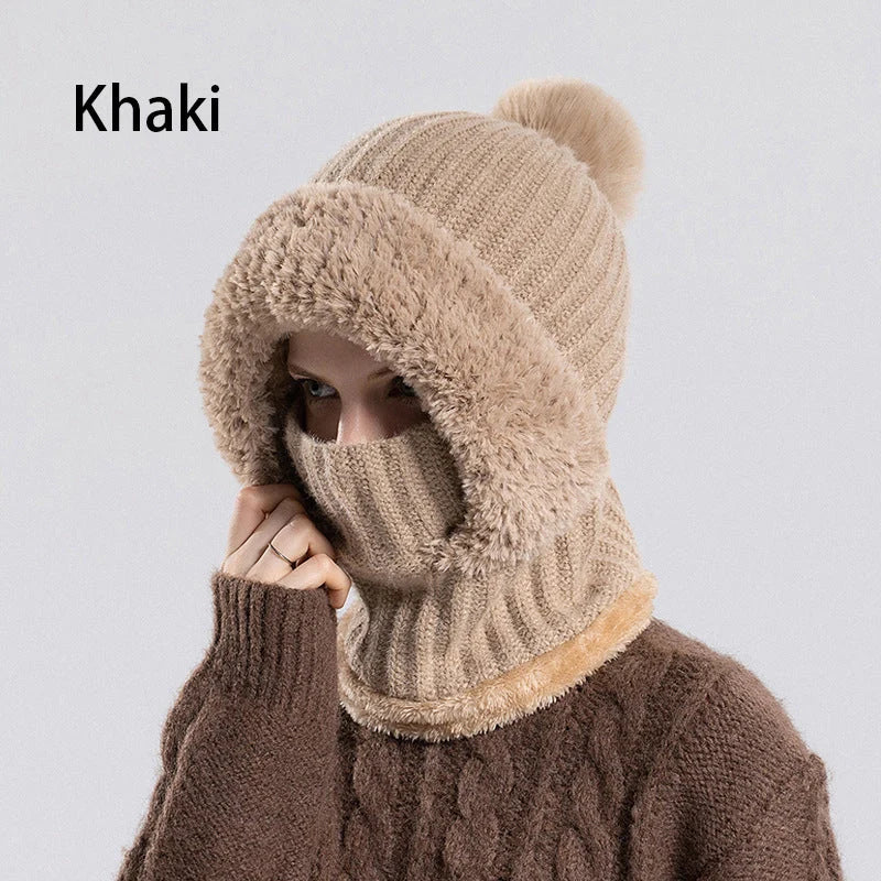 Ready for Winter! Women 3-in-1 Knitted Balaclava Hat, Fleece Lined Warm Hood Beanie with Scarf & Face Mask
