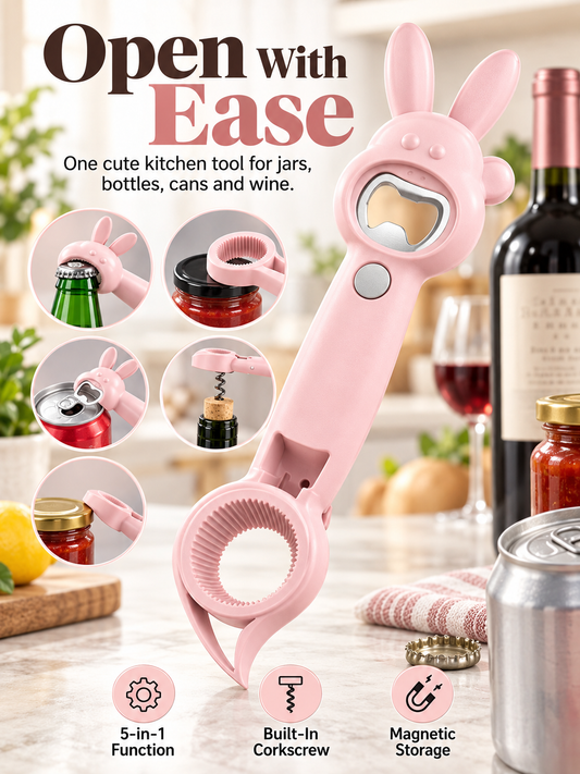 5-in-1 Magnetic Rabbit Kitchen Opener Jar, Bottle, Can & Wine Helper