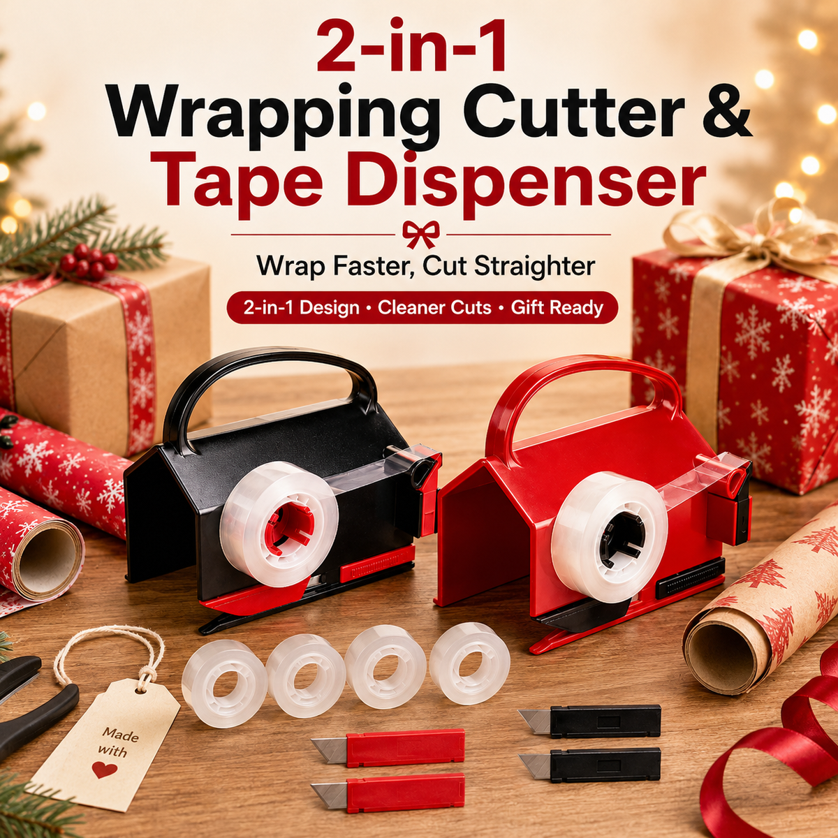 2-in-1 Wrapping Cutter & Tape Dispenser