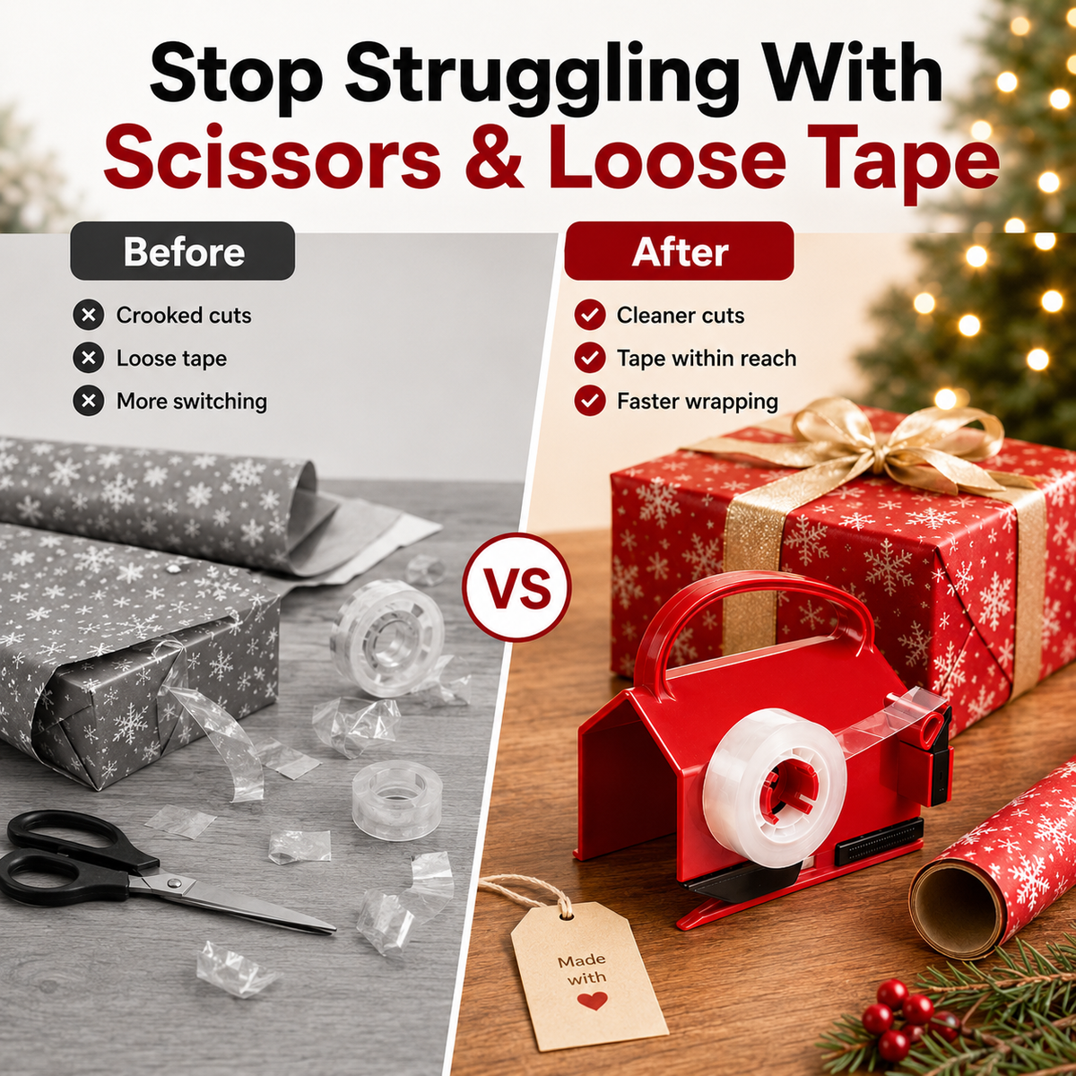 2-in-1 Wrapping Cutter & Tape Dispenser