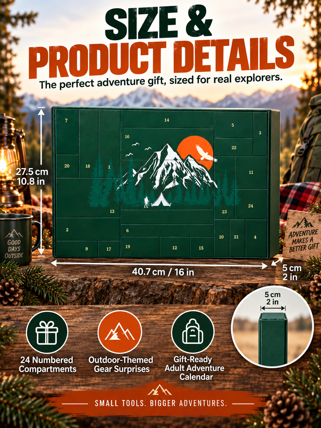 OUTDOOR LOVER FAVORITE | 24-Piece Camping Gear Advent Calendar Christmas Countdown Gift for Adults