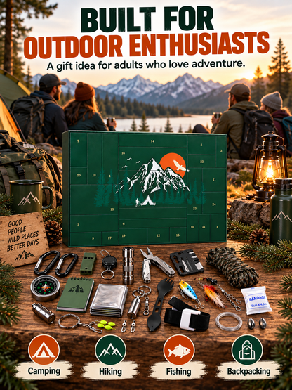 OUTDOOR LOVER FAVORITE | 24-Piece Camping Gear Advent Calendar Christmas Countdown Gift for Adults
