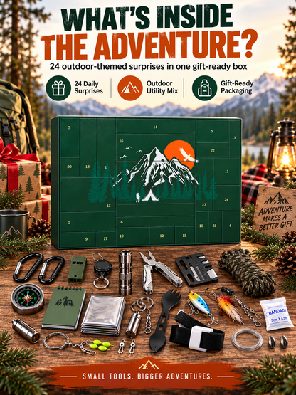 OUTDOOR LOVER FAVORITE | 24-Piece Camping Gear Advent Calendar Christmas Countdown Gift for Adults