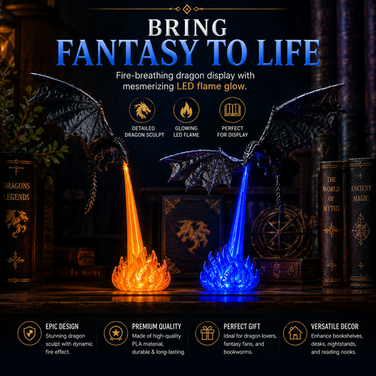 3D Fire Breathing Dragon LED Light | Glowing Fantasy Bookshelf Decor