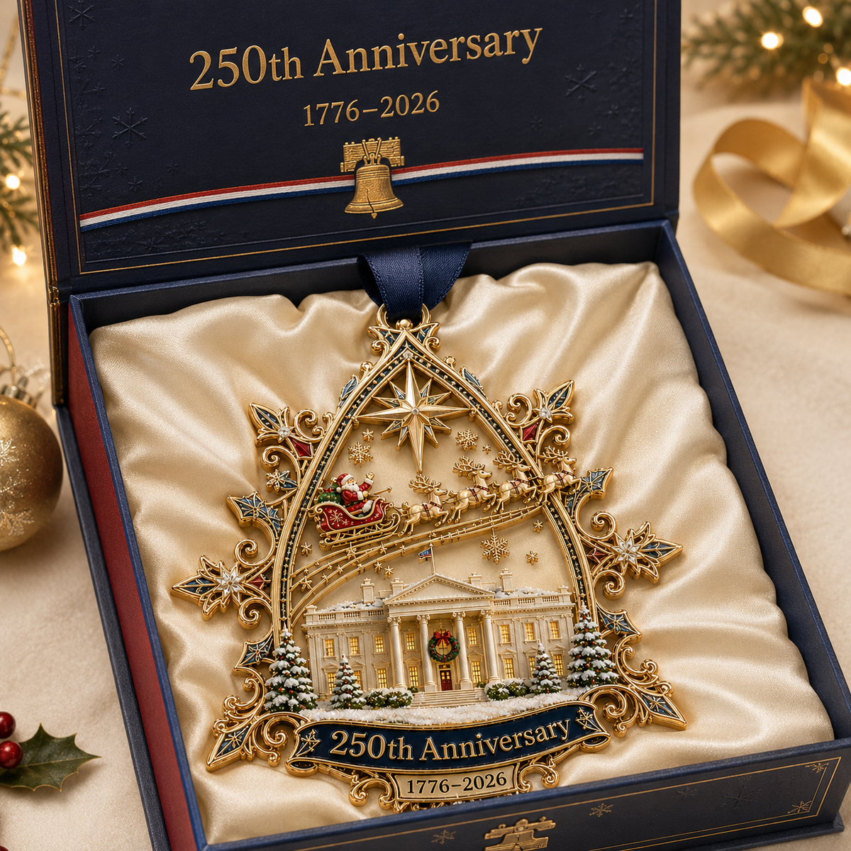 250th Anniversary: Santa Flying Over the White House on a Snowy Night