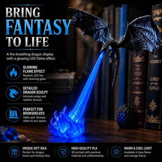 3D Fire-Breathing Dragon LED Display Fantasy Bookshelf Decor with Glowing Flame