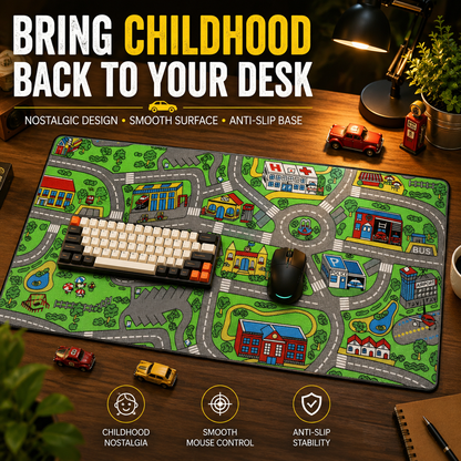 Nostalgic Road Map Desk Mat Retro City Mouse Pad