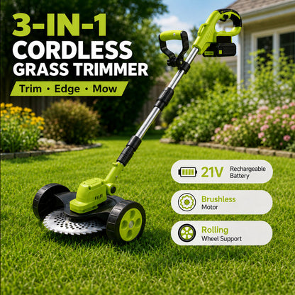 21V 3-in-1 Cordless String Trimmer, Edger & Mini Mower 2 Batteries Included