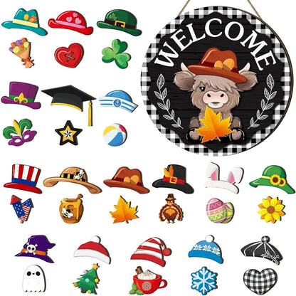 35pcs Interchangeable Welcome Sign Highland Cow Sign