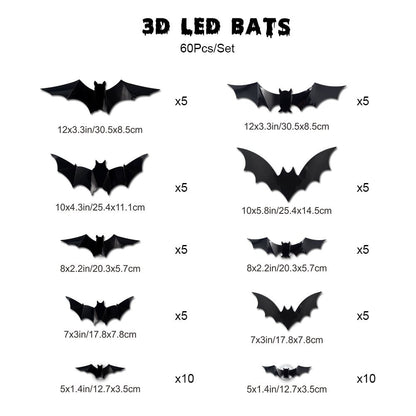 3D LED Glowing Bat Wall Decorations Halloween Flying Bat Swarm Set