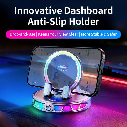 360 Rotating Wireless Charging Car Phone Mount RGB Ambient Light, Auto-Lock, Ultra-Stable Suction