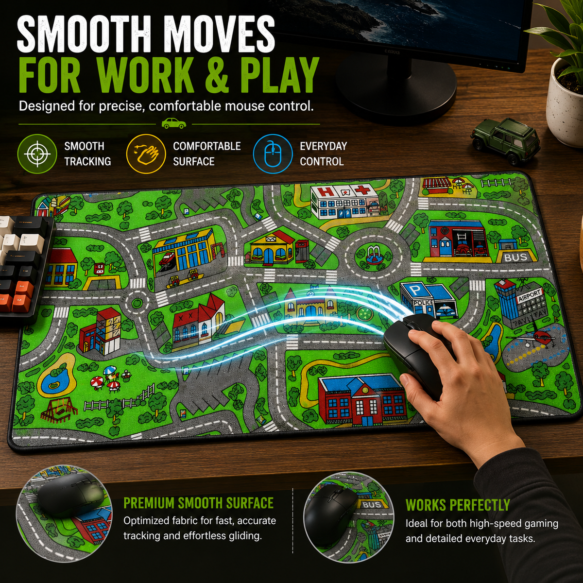 Nostalgic Road Map Desk Mat Retro City Mouse Pad